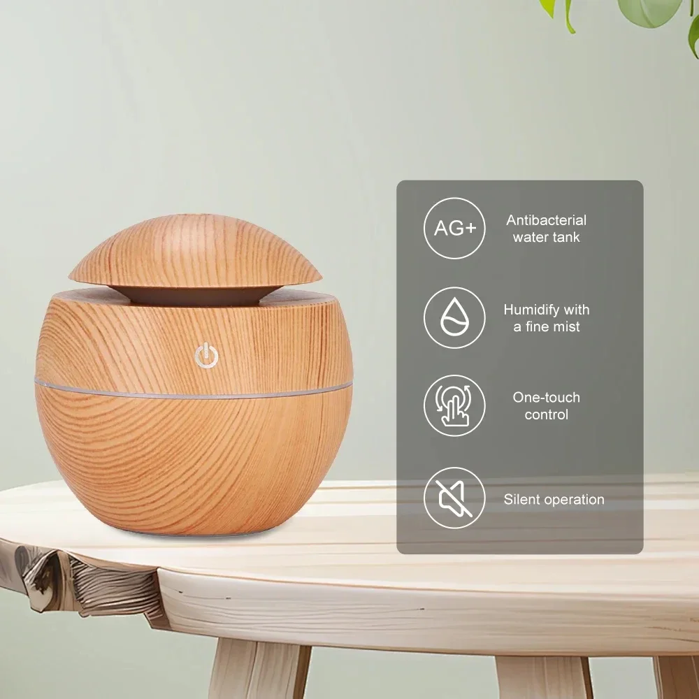 Home Wood Grain Air Humidifier Purifier Aroma Diffuser USB Ultrasonic Cool Mist Sprayer Essential Oil Fragrance 4