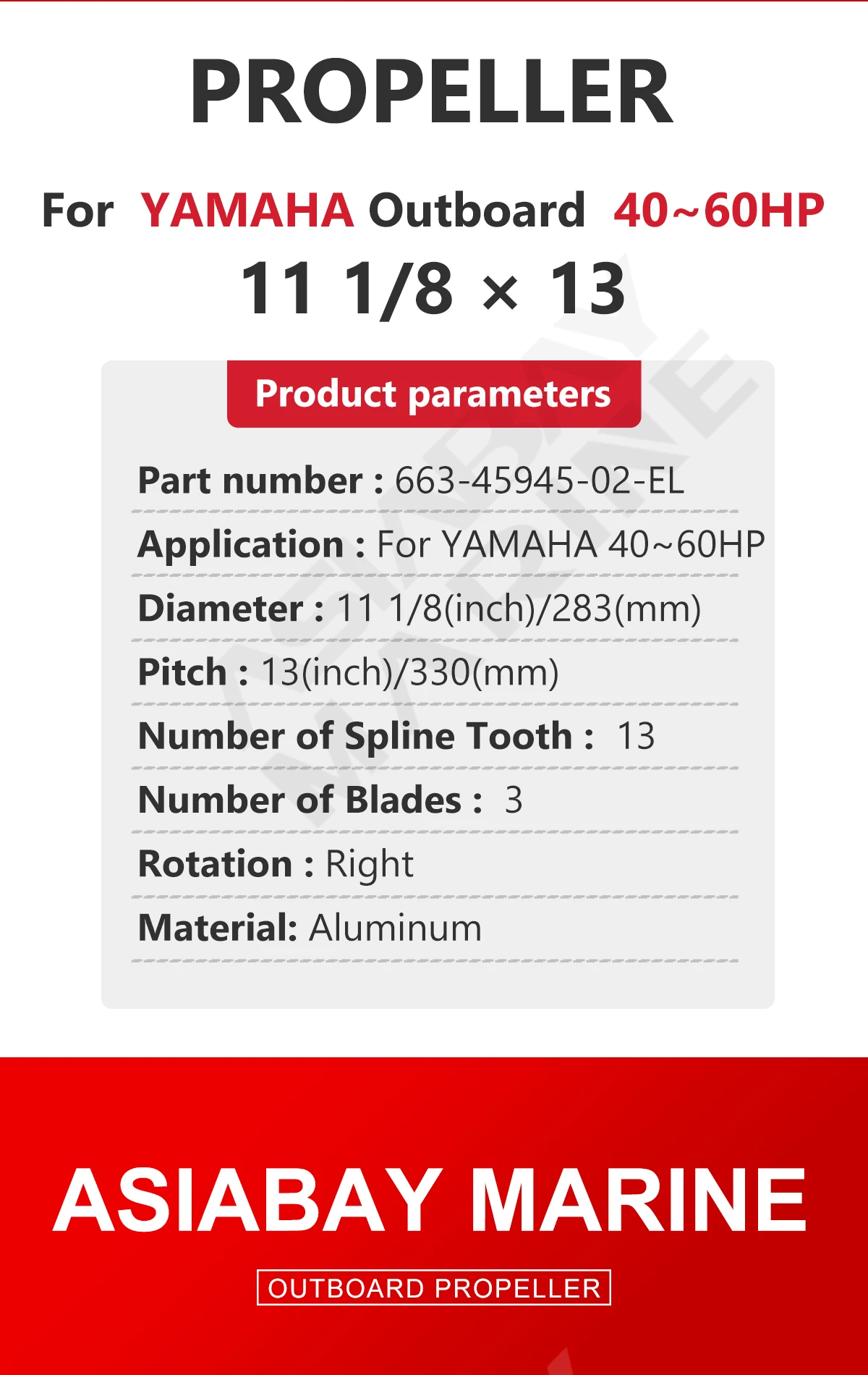663-45945-02 Marine Propeller 11 1/8*13 Für Yamaha 40 48 50 60 hp Aluminium Legierung Schraube boot zubehör Außenbordmotor – Detail 2