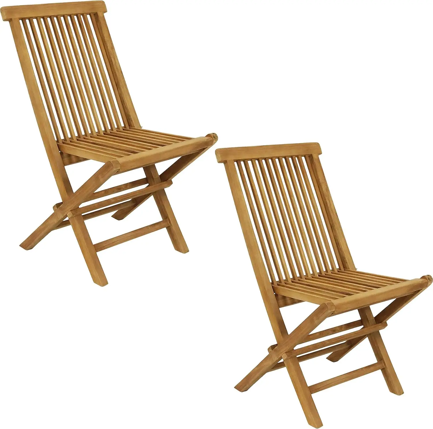 

Sunnydaze Hyannis Solid Teak Outdoor Folding Dining Chairs - Light Wood Stain Finish - 2 Chairs