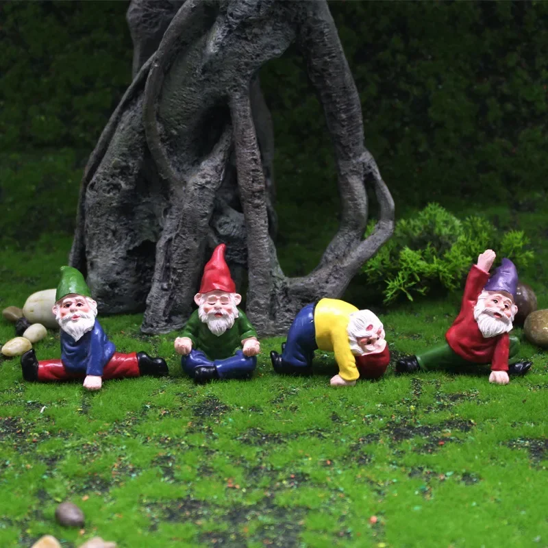 DIY Mini Drunk Gnomes Dwarf Fairy Garden Statue Miniatures Courtyard Elf Figure Resin Micro Landscape Micro Moss Figurine