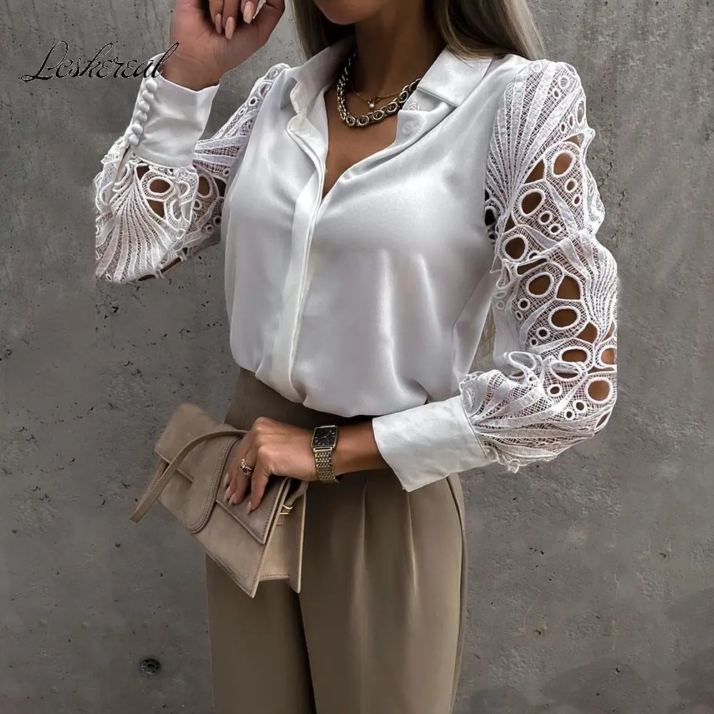 Женская кружевная ажурная блузка черная винтажная белая с длинным рукавом и