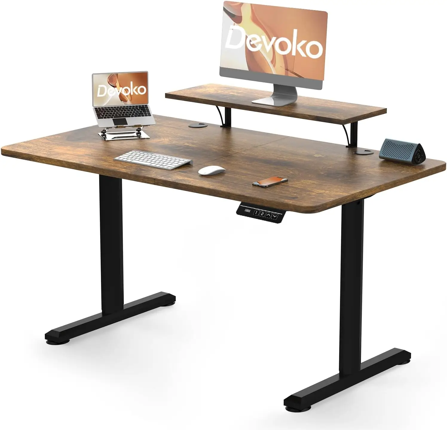Schreibtisch Elektrisch 120×60cm mit Monitorständer, Schreibtisch Höhenverstellbar Elektrisch mit 2 Höhen Memory-Steuerung, Ergo