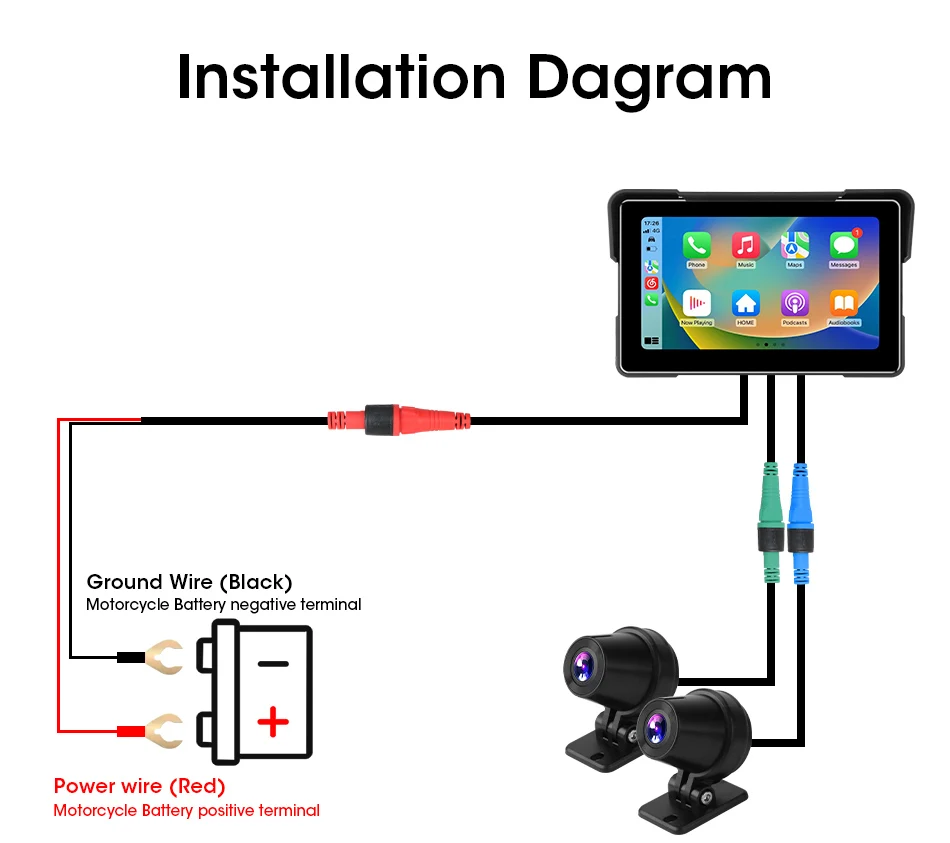 Srnubi Motorrad-GPS-Navigation, wasserdicht, kabellos, Carplay, 7-Zoll-Bildschirm, tragbares Motorrad, kabellos, Android, Auto-Monitor, DVR – Detail 14