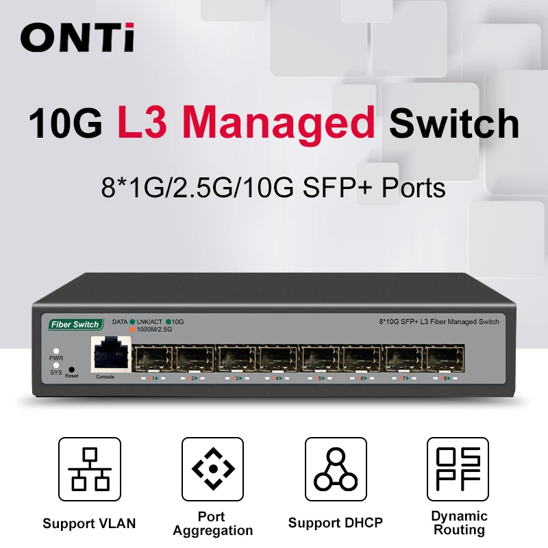 Comutador Onti-network l3 10-gb Portas Sfp Mais Suporta Dhcp e Roteamento Dinâmico Suporta Vlan Divisão e Porta