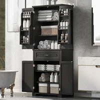 Bathroom Storage Cabinet with Doors and Drawer, Multiple Storage Space, Adjustable Shelf, Black 1