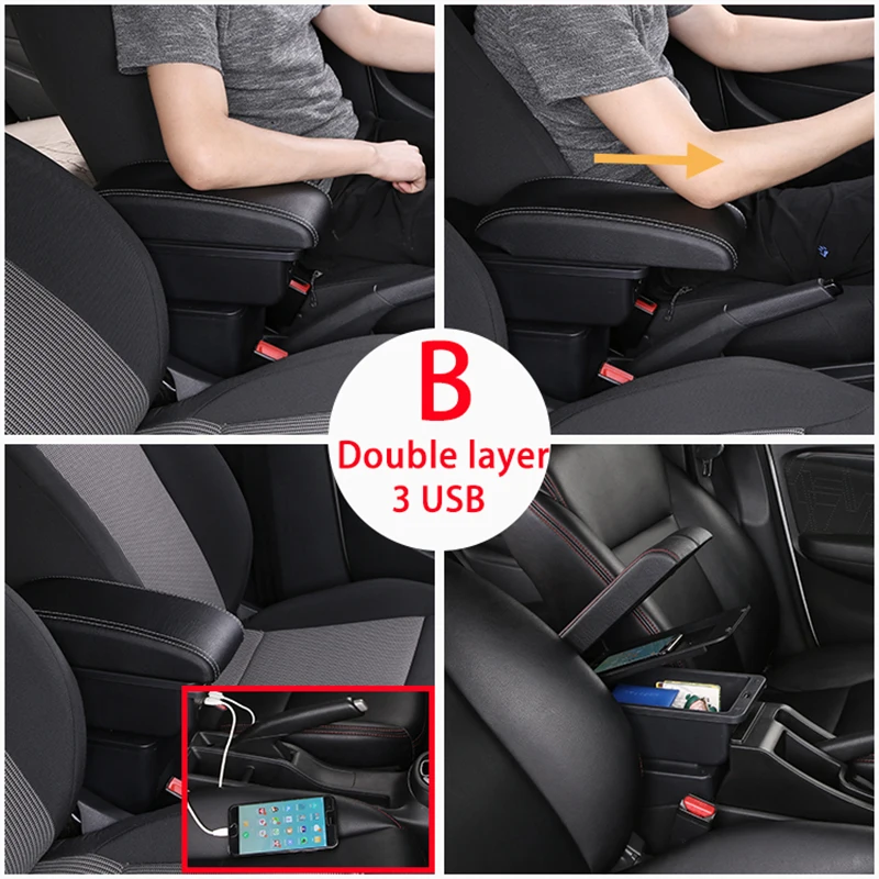 쉐보레 C3 2014 차량용 팔걸이 박스 내부 업그레이드, 이중층 수납 USB 센터 콘솔 차량용 액세서리 USB