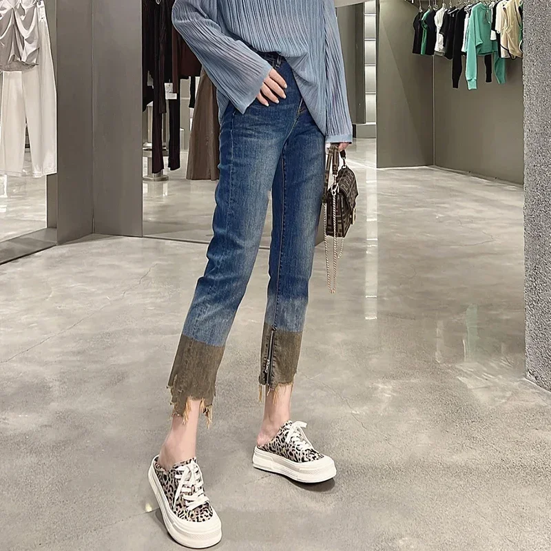 

Женские джинсы на весну и осень, новинка 2023, женские брюки с фигуркой груши, женские тонкие эластичные джинсы большого размера с завышенной талией, женские джинсы