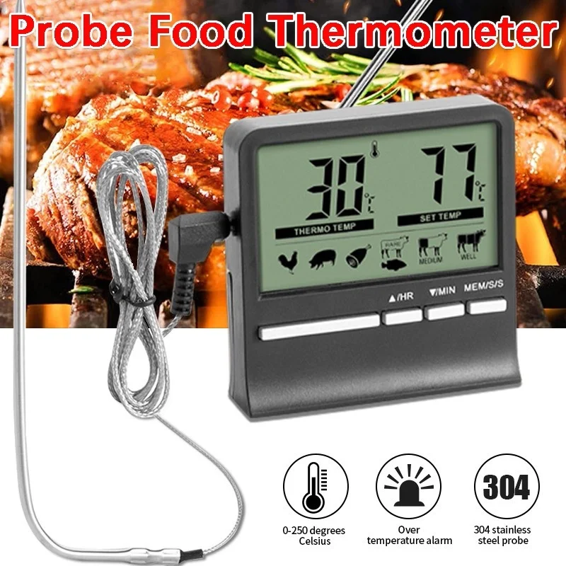 New Digital Kitchen Food Thermometer Probe Meter Cooking Alarm Timer For  Kitchen BBQ Water Milk Oil Liquid Oven Oven Thermometer - AliExpress