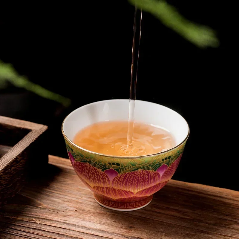 Chinese Style Ceramic Tea Set Teacup Household Enamel Color Tea Cup Coffee Wine Cups Tradition Tea Bowl Personal Single Cup