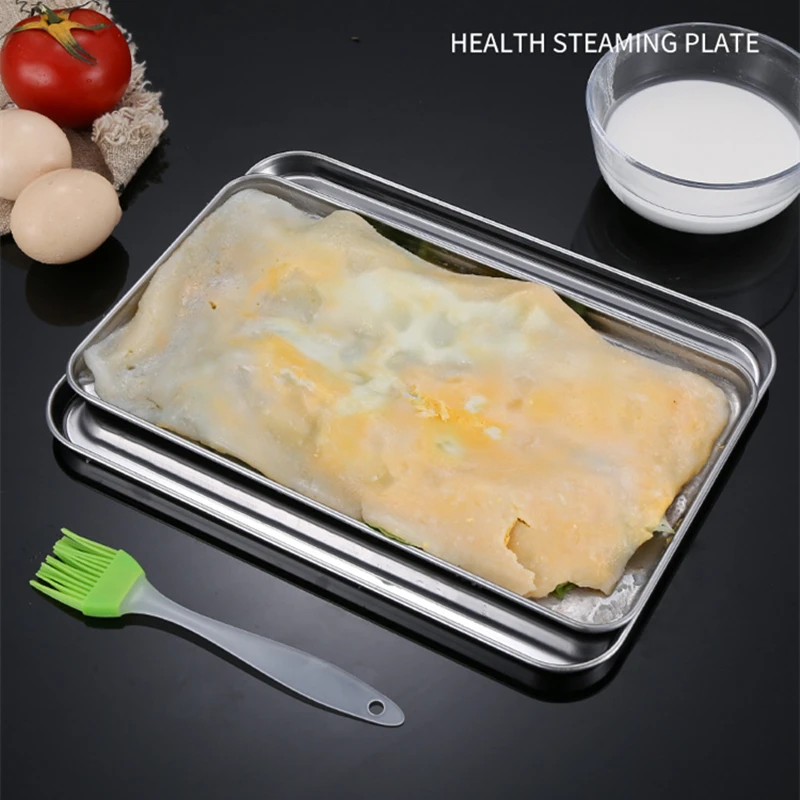 Rectangle Steamed Sausage Noodles Storage Trays Stainless Steel Fruit Dish Restaurant Hotel Kitchen Pastry Food Baking Plates 4