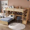 Twin Loft Bed.Twin Over Twin Bunk Beds with Stairs & Desk, Solid Wood Loft Bunk Bed with Storage Stairs Shelves and Drawers, 3