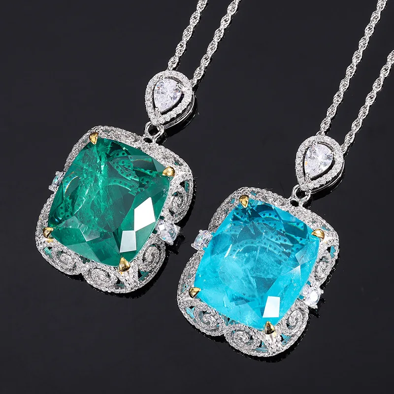 

Elegant Lab Created 20*23mm Emerald Paraiba Tourmaline Pendant Necklace For Women Free Shipping 925 Sterling Silver Jewelry Gift