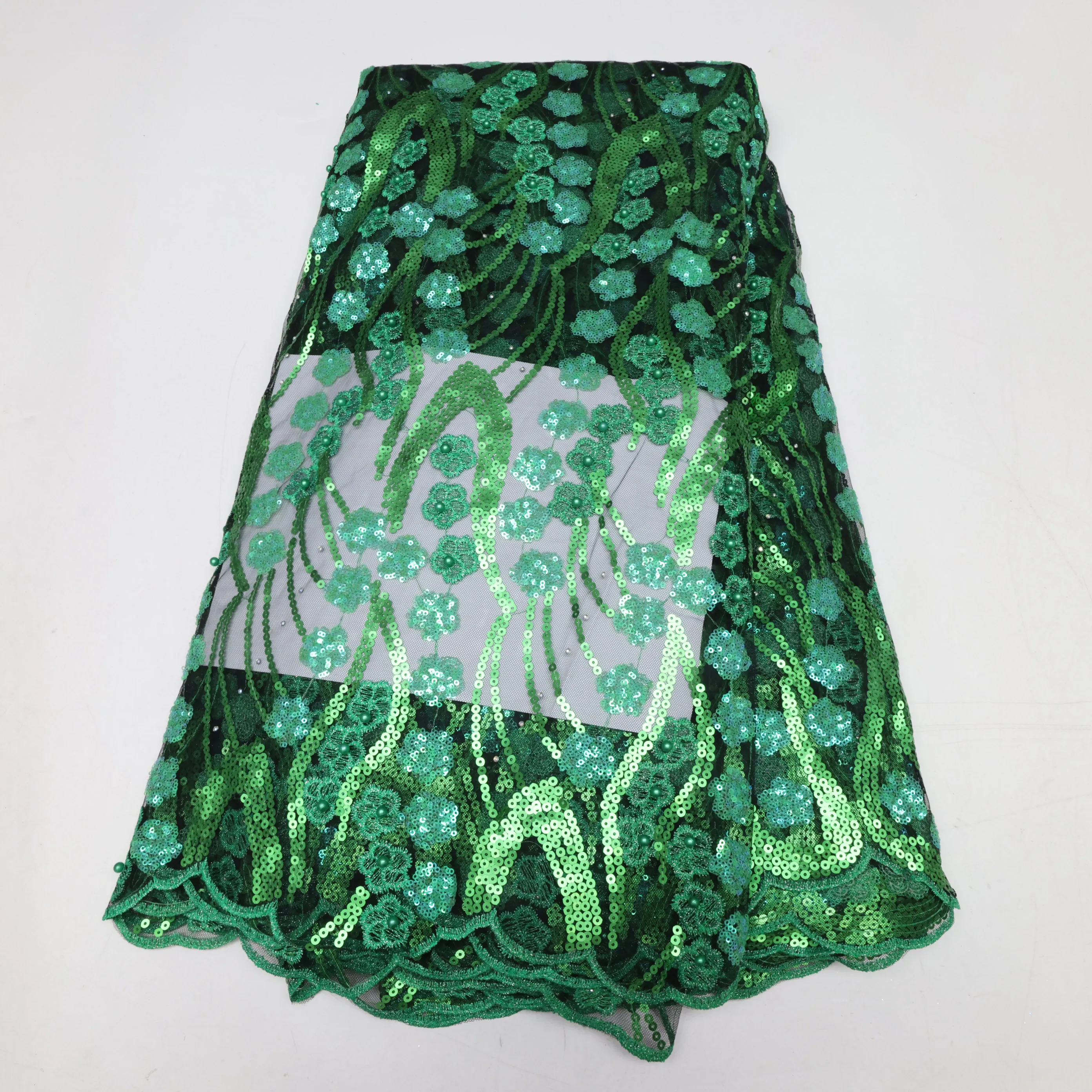 

5 Yards African French Sequins Lace Fabric High Quality Mesh Lace Bridal Nigerian Wedding Dress Lace For Woman Sewing