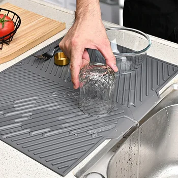 Tappetino per drenaggio in silicone S/L, tampone per asciugare i piatti, scolapiatti ecologico rettangolare pieghevole resistente al calore per tazza da cucina 1