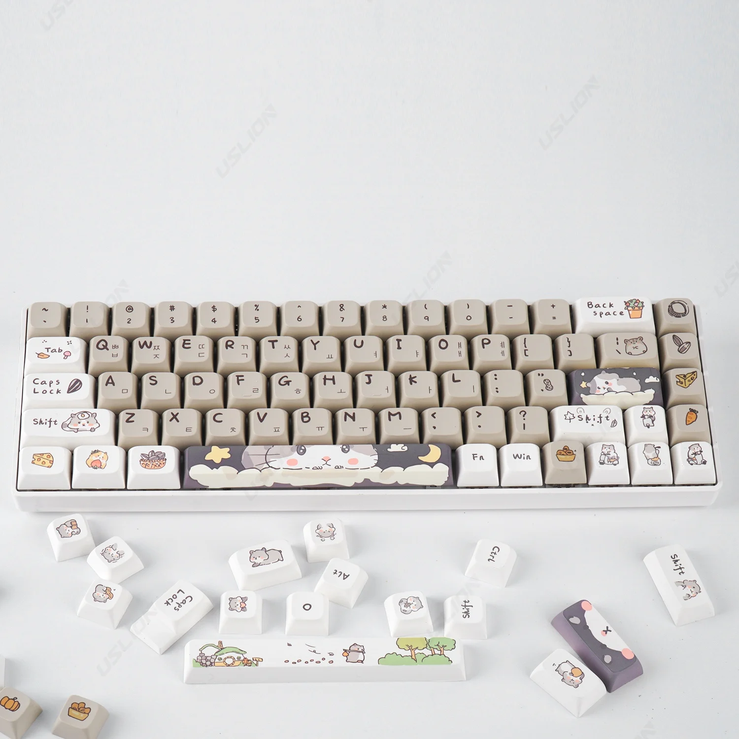 Cute Cartoon Hamster Tema Keycaps Coreano Inglês Xda Perfil Pbt Ajuste para Interruptor mx Teclado Mecânico Gaming 132 Chaves - Imagem 3