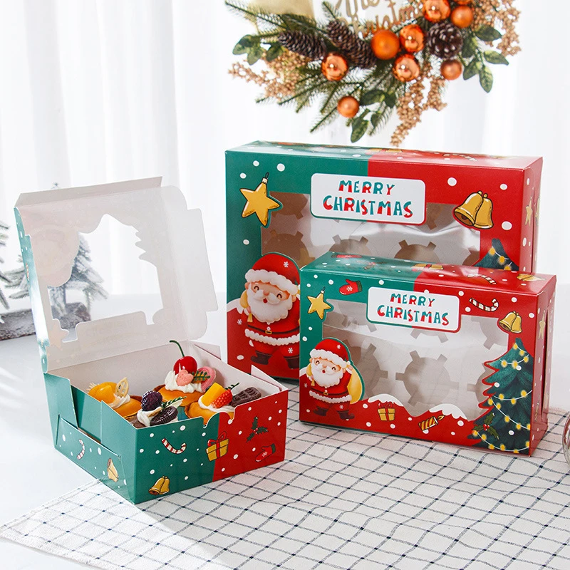 

Christmas Cookie Box With Window Candy Chocolate Biscuit Packaging Boxes Xmas Gift Wrapping New Year Party Treat Packing Box