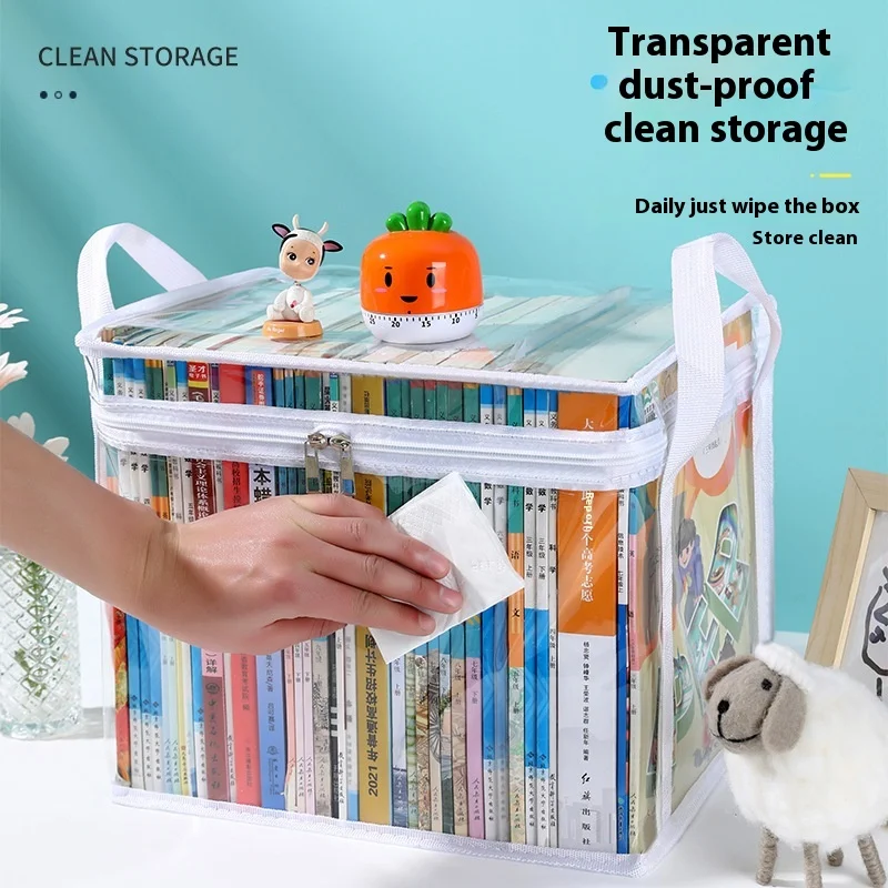 Transparent Book Storage Bag Stackable Case Comic Collection Container With Zipper Dust Proof Organizer Collapsible Book Pouch