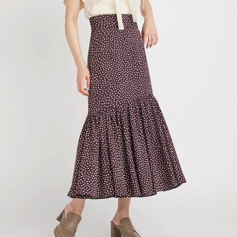 

2023 Early Autumn New Japan Style Vintage Femme Faldas Bodycon Mermaid Skirt Elegant Lady Dot Print High Waist Pleated Skirts