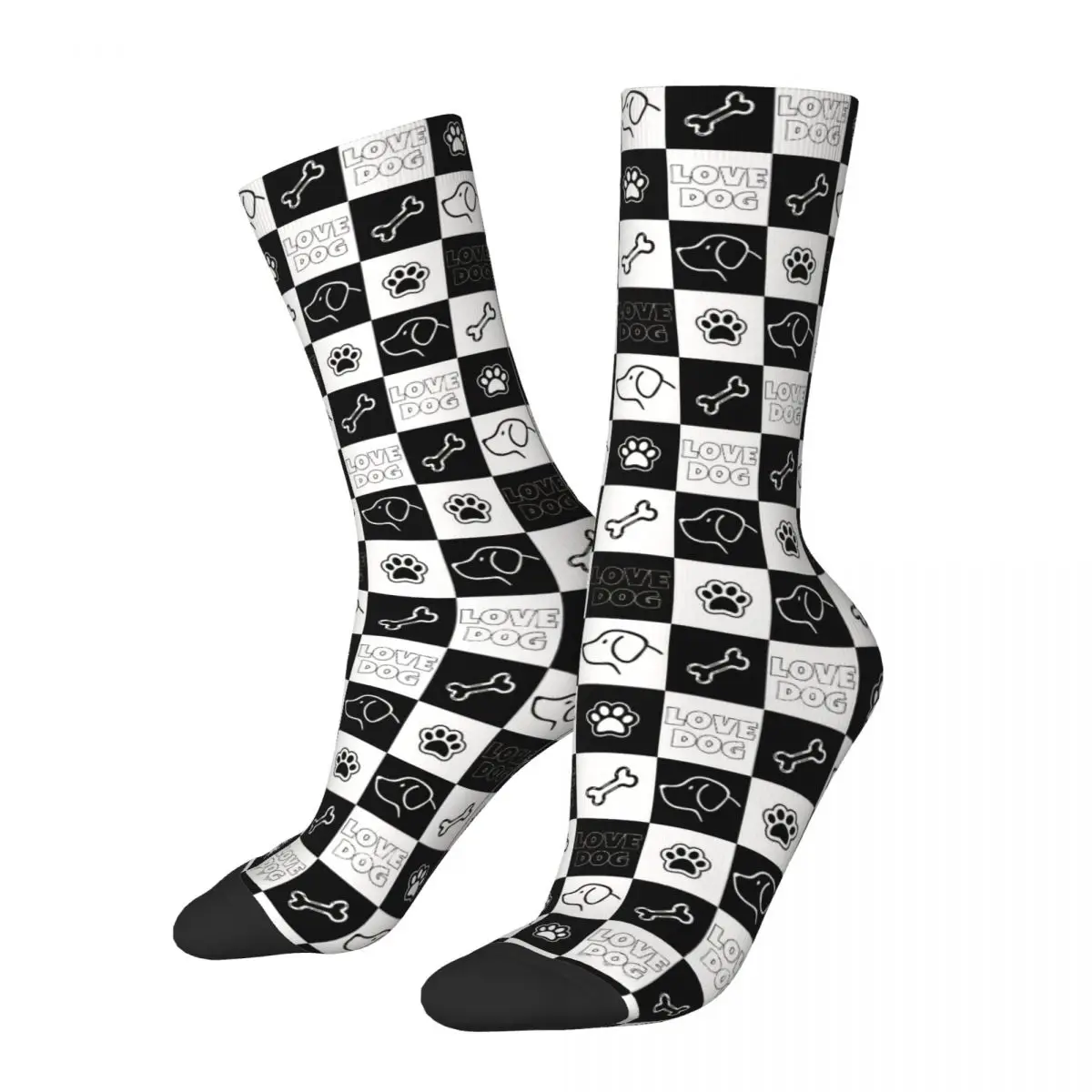 

Grid Dog Bone Footprint Dog Lover Man Socks Male Mens Women Winter Stockings Polyester