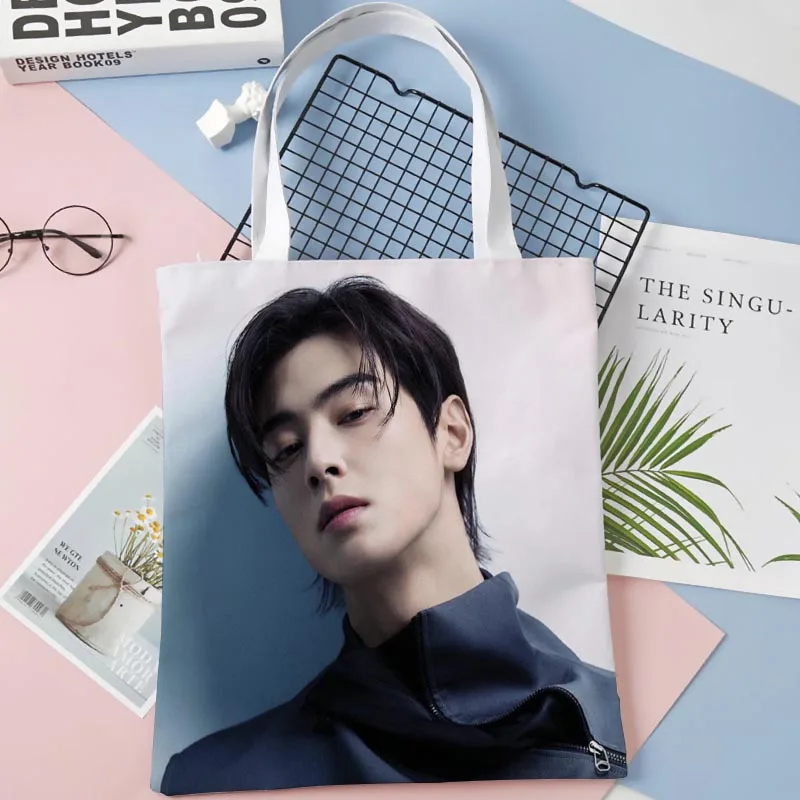 30x35cm Ppo Cha Eun Woo Canvas Bag Harajuku School Women Shoulder Bag Large-capacity Casual Punk Vintage Handbag 0414