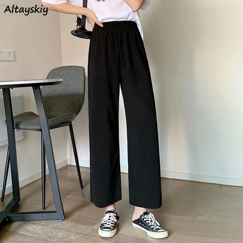 Wide Leg Pants Women Korean Style Black Loose Casual Elastic High Waist  Oversize Lady Ankle-length Capris Chic New Spring Trendy - Pants u0026 Capris -  AliExpress