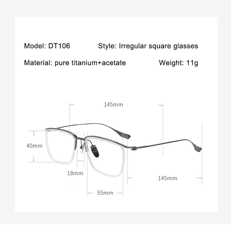 DT Brand Replica Luxury Business Eyewear Pure Titanium Square Men Glasses Frame Prescription Myopia Optical Spectacles