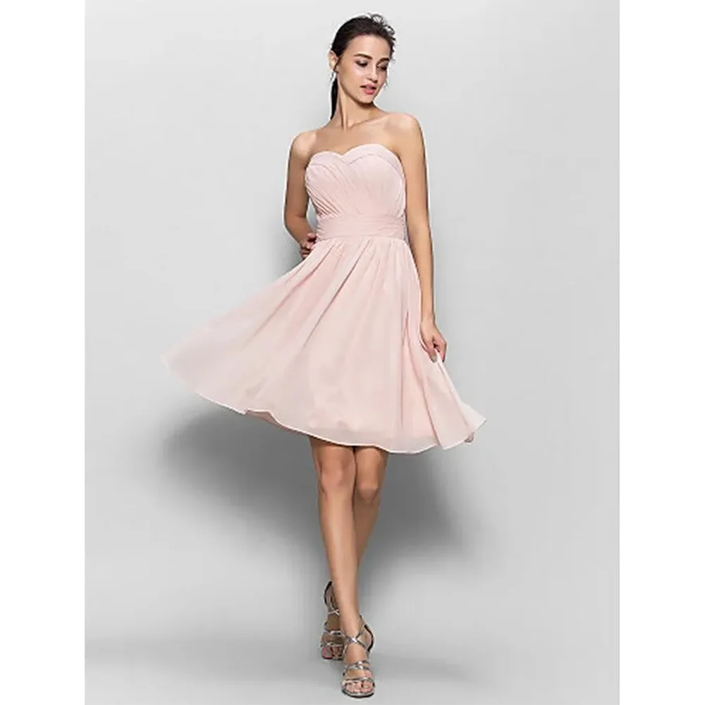 

Simple Pink A-line Sweetheart Knee-length Sleeveless Chiffon Cocktail Dress Elegant Pleated Custom Made