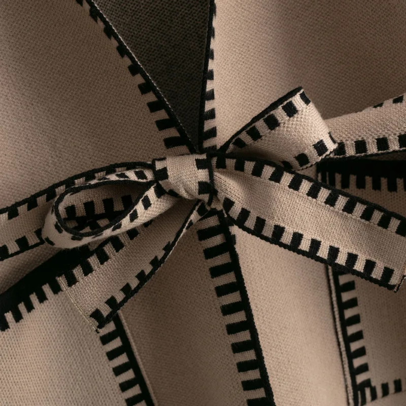 Knit Contrast Cardigan Sweater For Women Lace-Up Pocket Long Sleeve Patchwork Loose Coat Autumn Knitwear Women's Outwear