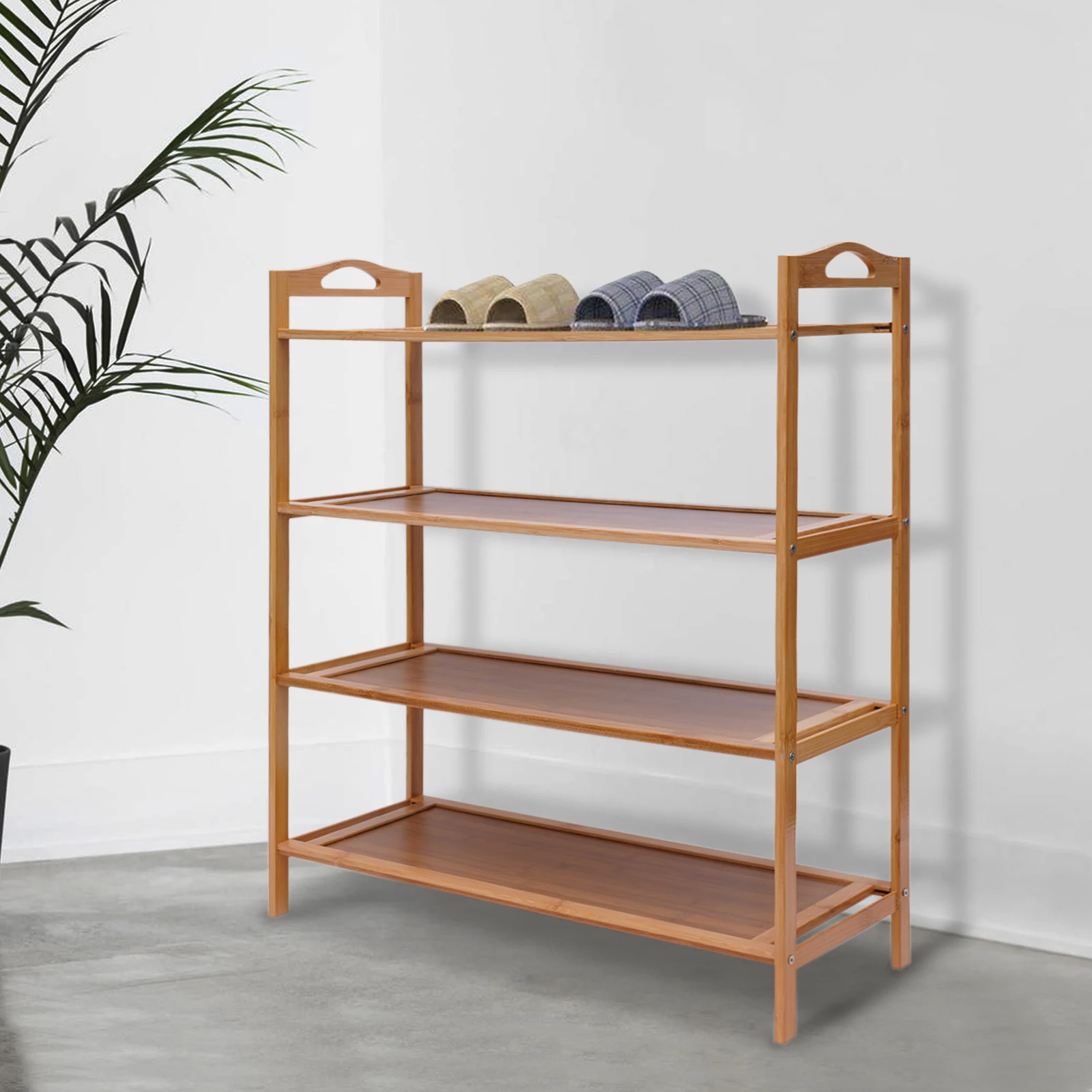 4-Layer Bamboo Shoe Rack, Porch Shoe Rack, Open Storage Bamboo Hollow Storage Rack