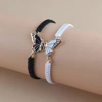 2Pcs Simple Butterfly Hand Woven Couple Bracelet For Women Men Fashionable Butterfly Bangle Versatile Woven Wristband Gifts - Image 2