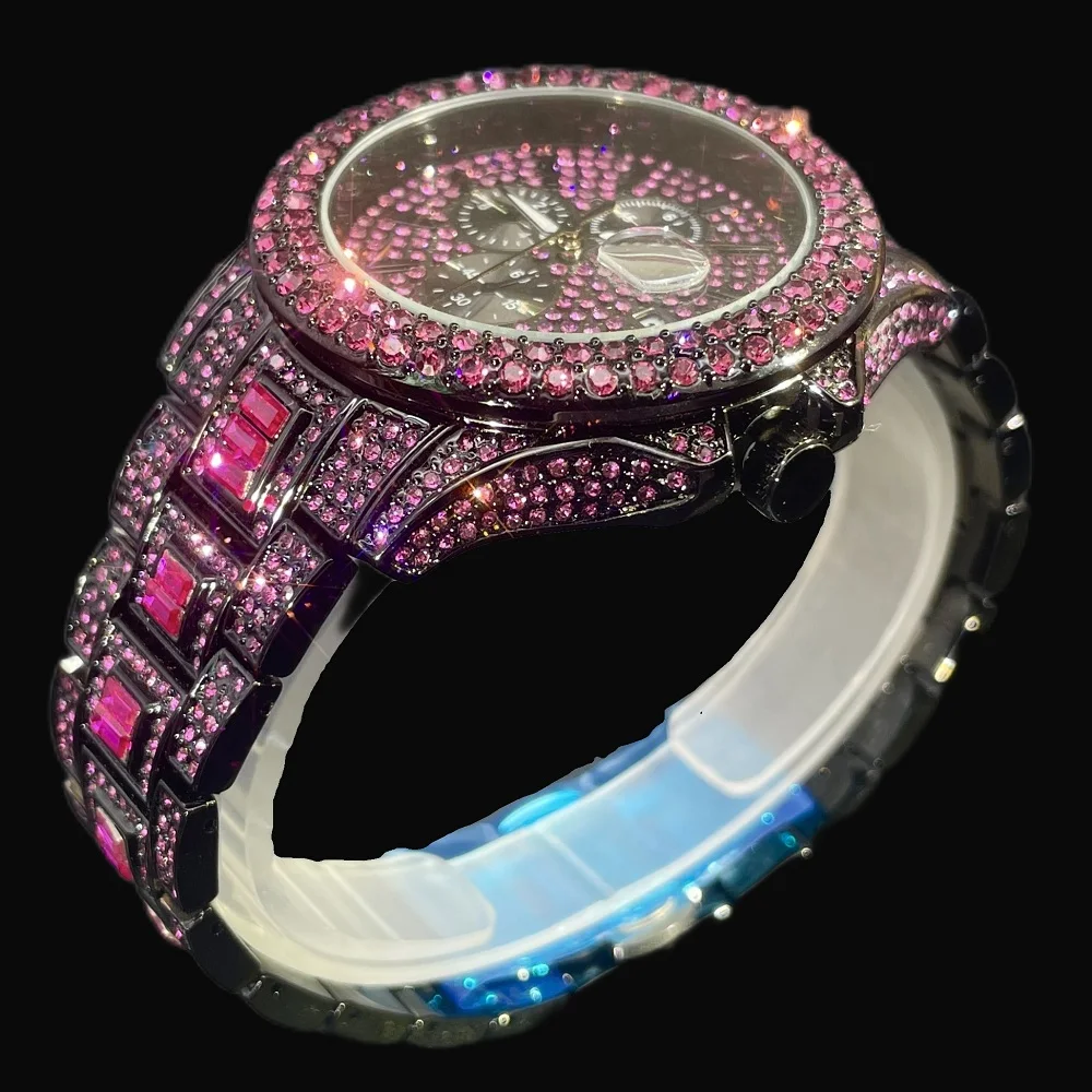 Fashion Iced Watch For Mens Brand MISSFOX Lucxury Automatic Date Quartz Clocks Hip Hop Man Color Diamond Wristwatch Dropshipping