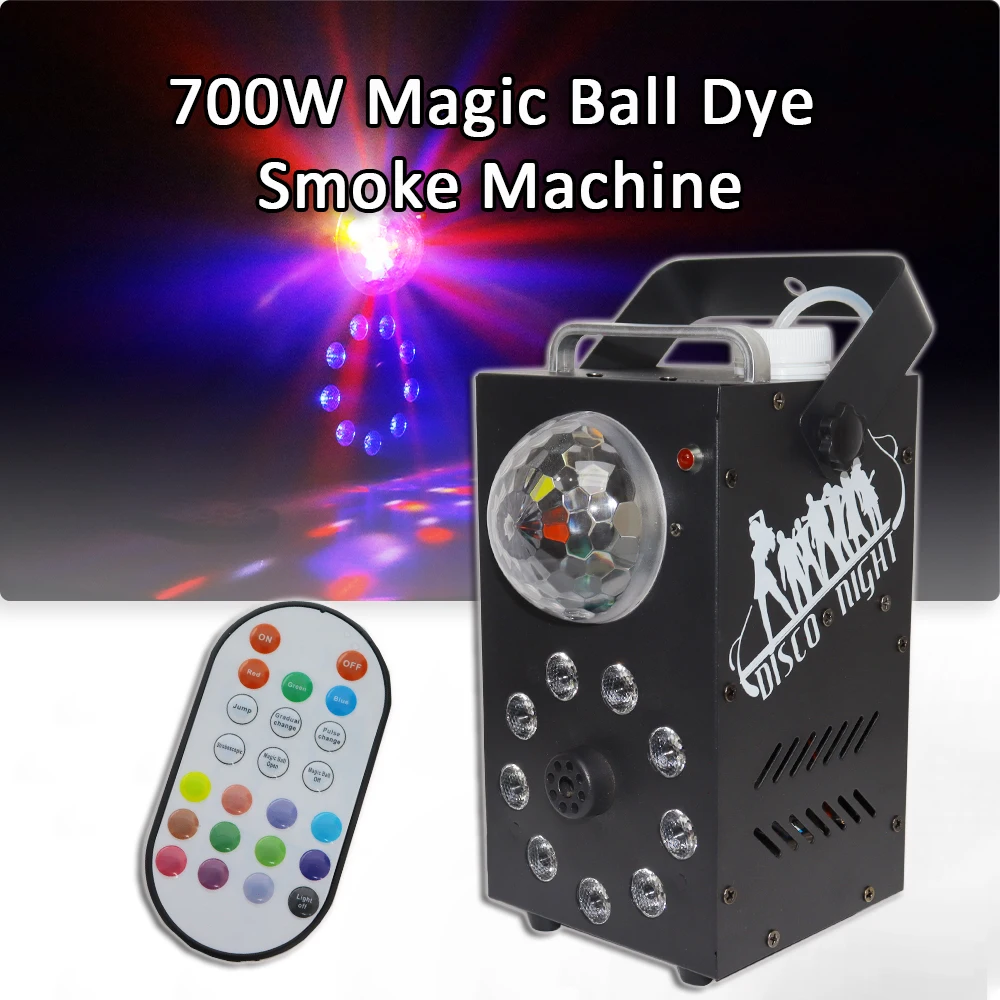 

700W RGB 3in1 Magic Ball Dye Smoke Machine Disco Sound Activated Strobe Dyeing Stage Light Lamp For Disco Dj Home Party Hallowee