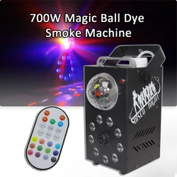 700W RGB 3in1 Magic Ball Dye Smoke Machine Disco Sound Activated Strobe Dyeing Stage Light Lamp For Disco Dj Home Party Hallowee