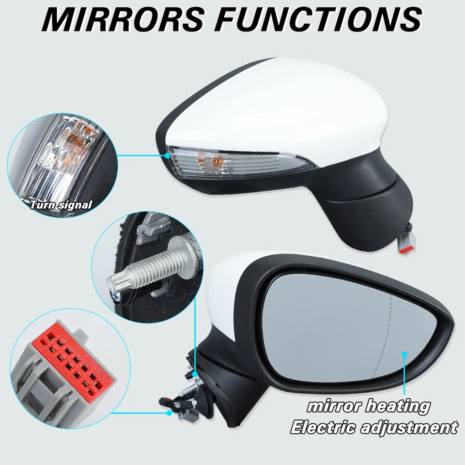 Zijspiegel Kap Links/Rechts Wit Achteruitrijcamera Zijaanzicht Spiegel Vervanging Cover Cap Case Shell Voor Ford Fiesta 2009-2015 Auto Accessoires Zijspiegel Cover (Kleur : 1pcs left