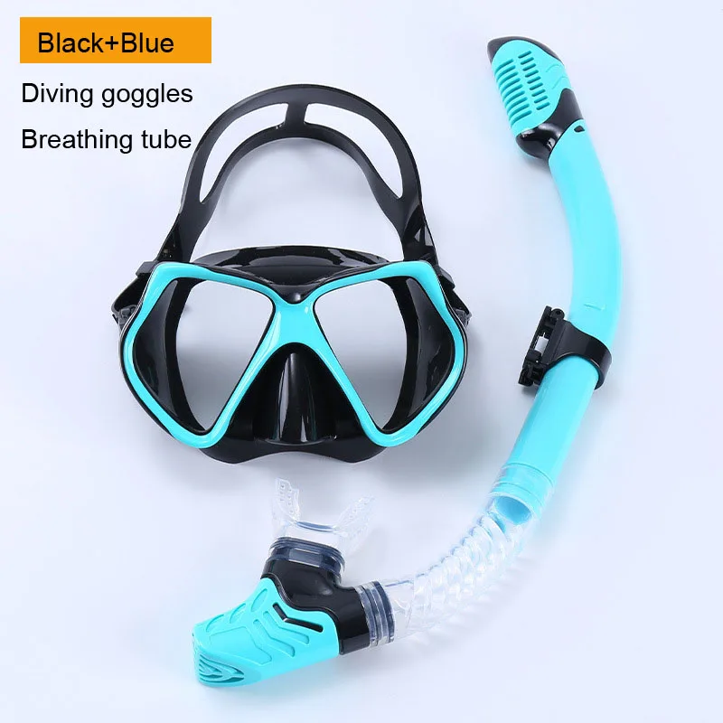 Adult diving goggles Breathing tube set free diving swimming equipment Large frame silicone tempered glass mirror explosion proof tempered swimming goggles regulatable swimming goggles equipment for observe
