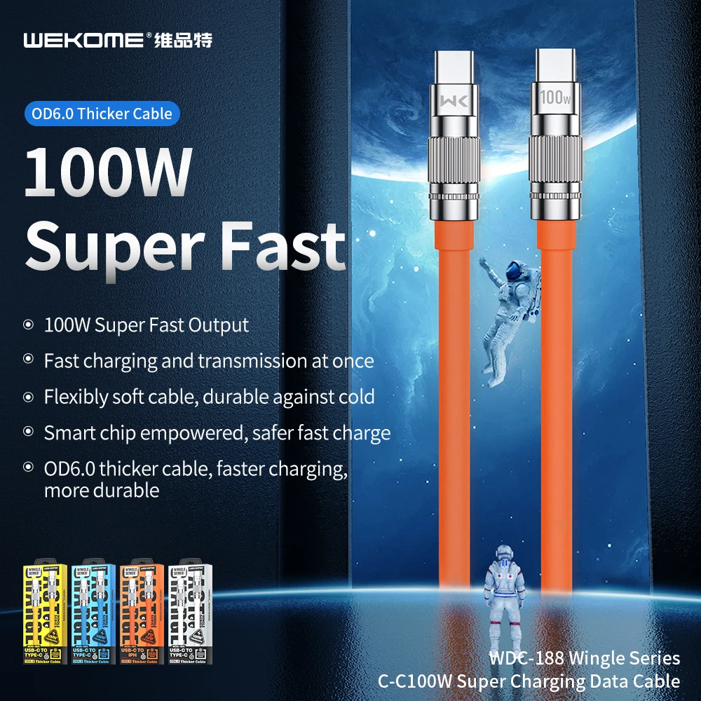wekome-100w-quick-charging-cable-usb-interface-type-c-metal-lightning