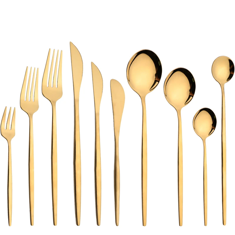 AJOYOUS Tableware Set Stainless Steel 1Pcs Dinnerware Dessert Knife Fork Tes Spoon Kitchen Flatware Gold Cutlery Silverware Set