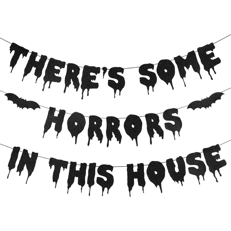 

Halloween Horror Party banners Decorated Home office mantelmantle Halloween Haunted House Decorated Halloween Bat decorations