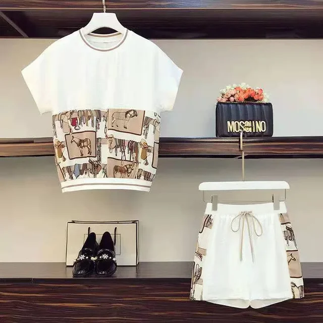 Plus Size 2022 Women's Clothing Slimming Stylish Age-reducing Fashionable Summer Shorts Two-piece Casual Suit Women's 23