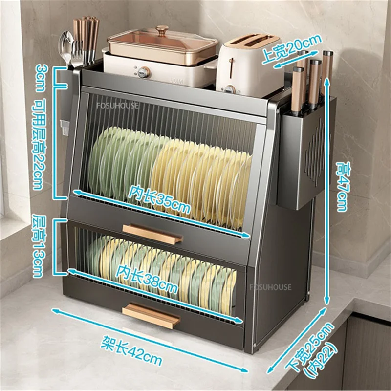 Kitchen Cabinet with Dish Rack Kitchen Countertop Dish Storage Rack for Dishes Household Dustproof Cupboard Tableware Cabinet 6