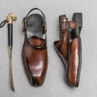 Sandales en cuir véritable pour hommes, chaussures décontractées pour bord de mer, intérieur et extérieur, utilisation pour les touristes, chaussures plates d'été, nouvelle tendance de créateur 2