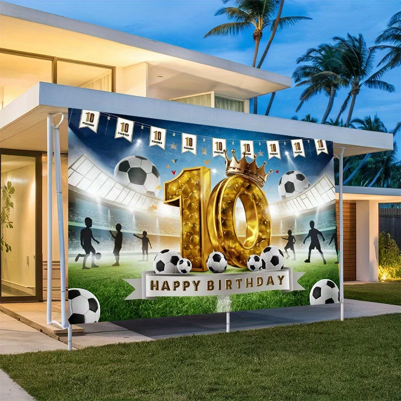 Glitter Football 10th Birthday Banner – Double Digits Decor, Sports Theme Party Supplies For Boys - View #9