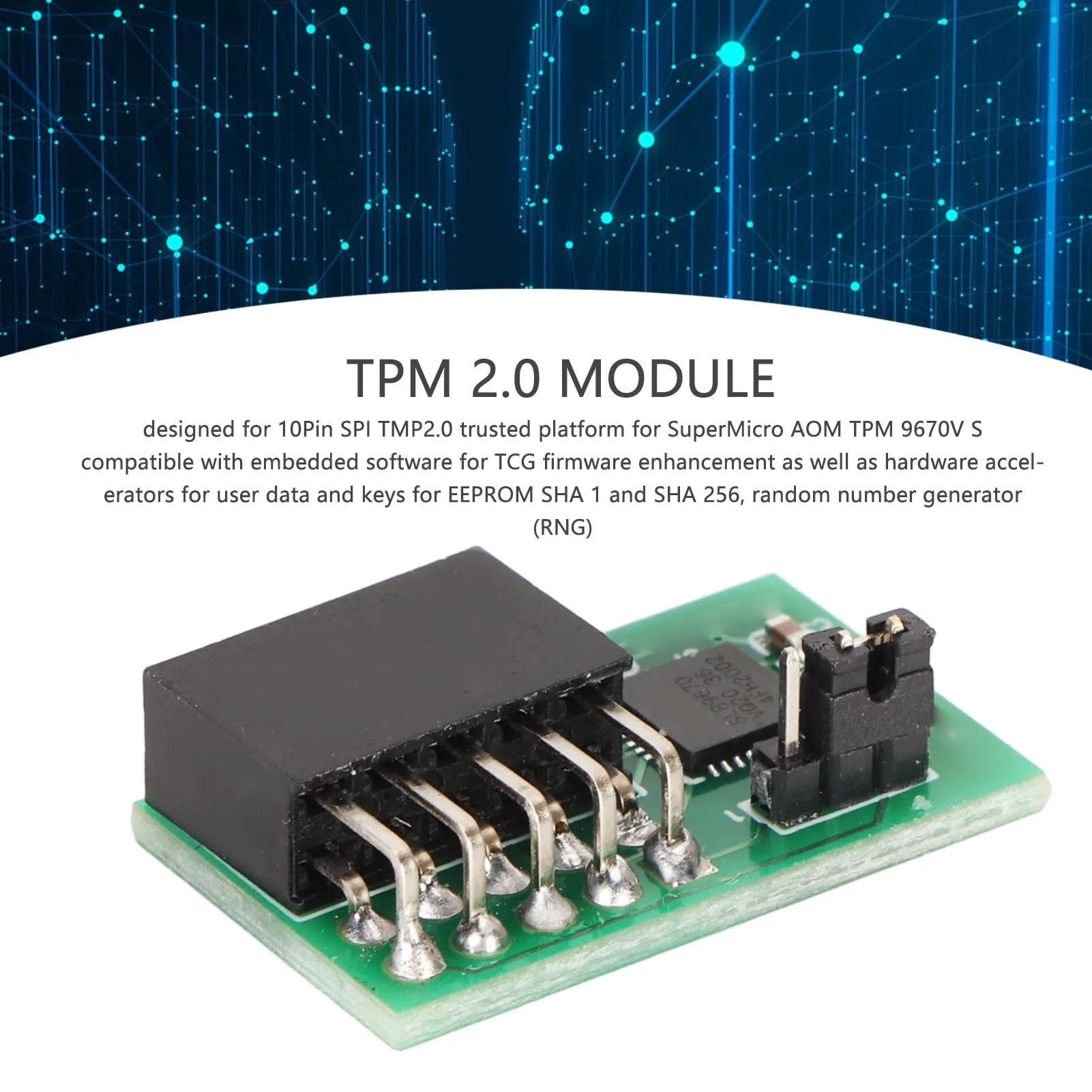 슈퍼마이크로용 TPM 2.0 모듈 10핀 SPI 3.3V 9670 칩셋 고안전성 안정적 보안 모듈