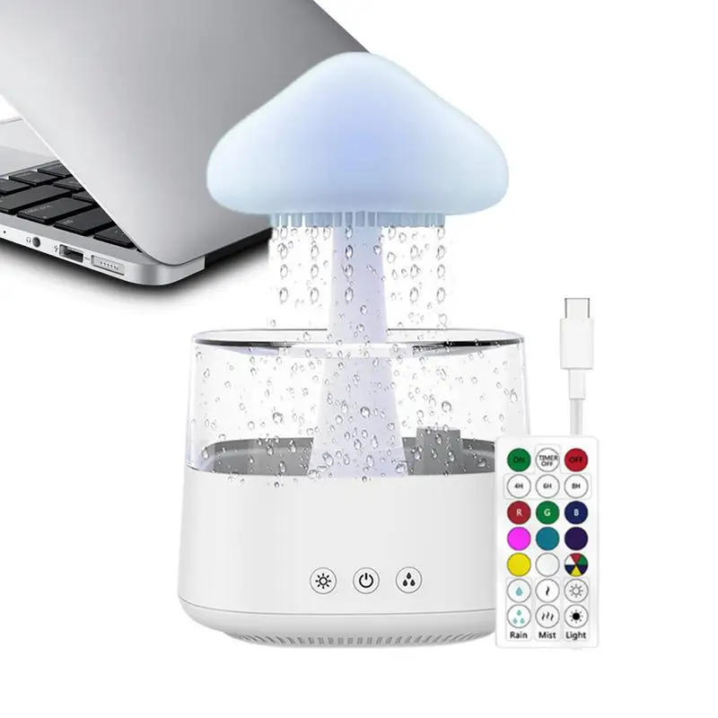 

Rain Cloud Humidifier Diffuser Rain Humidifier Water Drip Remote Control With Charging Cable Mushroom Colorful Night Light