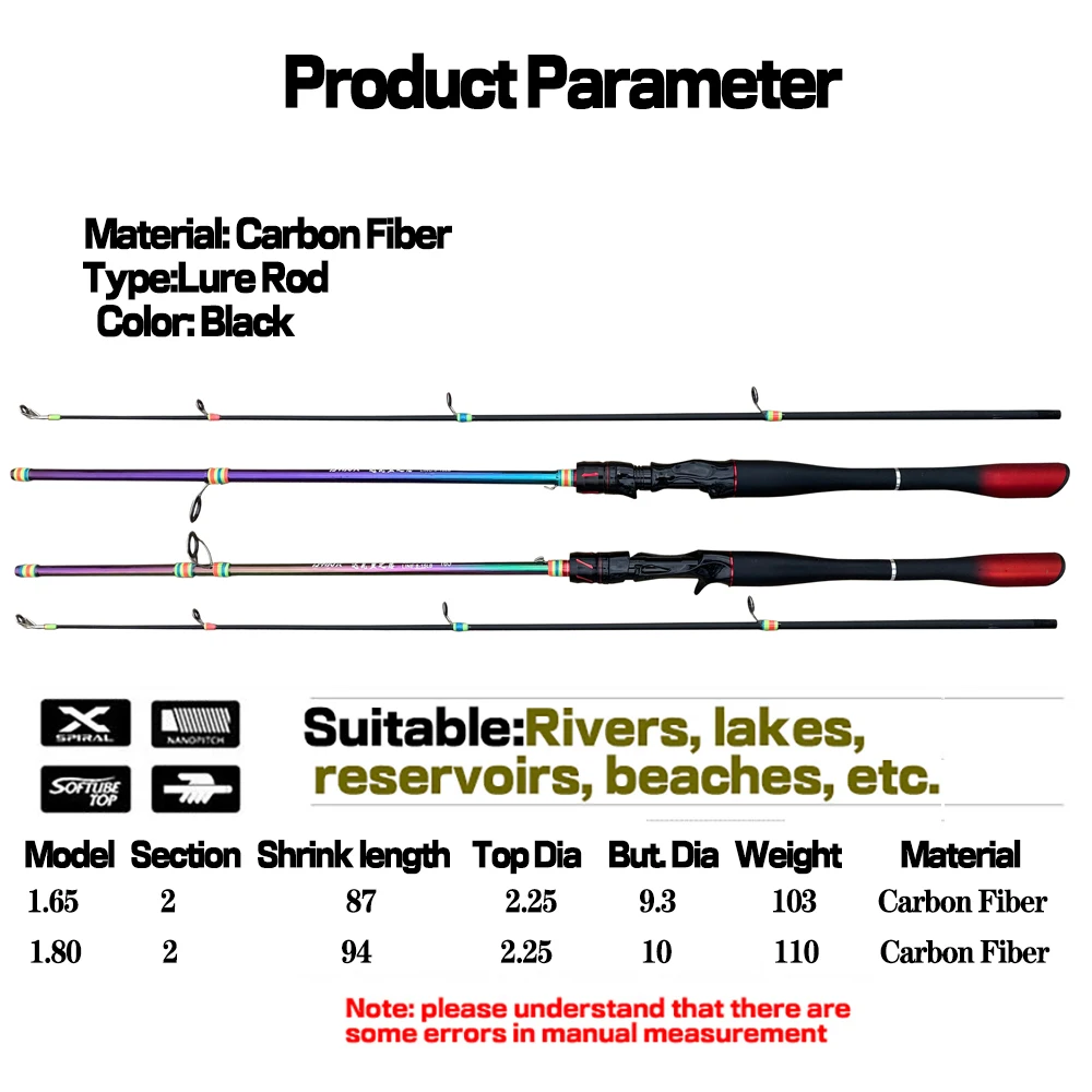 Ultra-Smooth Casting Carbon Fishing Rod 1.65M 1.8M for Trout, Bass