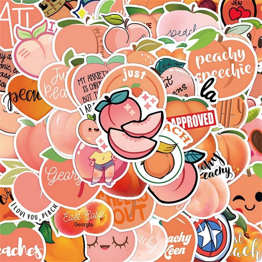 

10/30/50PCS Ins Cartoon Cute Peach Graffiti Waterproof Sticker Creative Personality Decal Refrigerator Water Cup GuitarWholesale