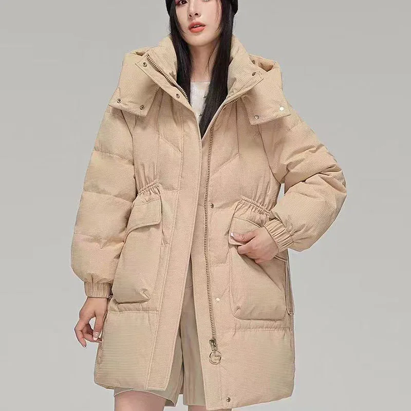 

2023 Winter Women Loose Warm Parkas Hooded Korean Elegant Fashion Casual Jacket Female Thicken Simplicity Mid-Length Coat