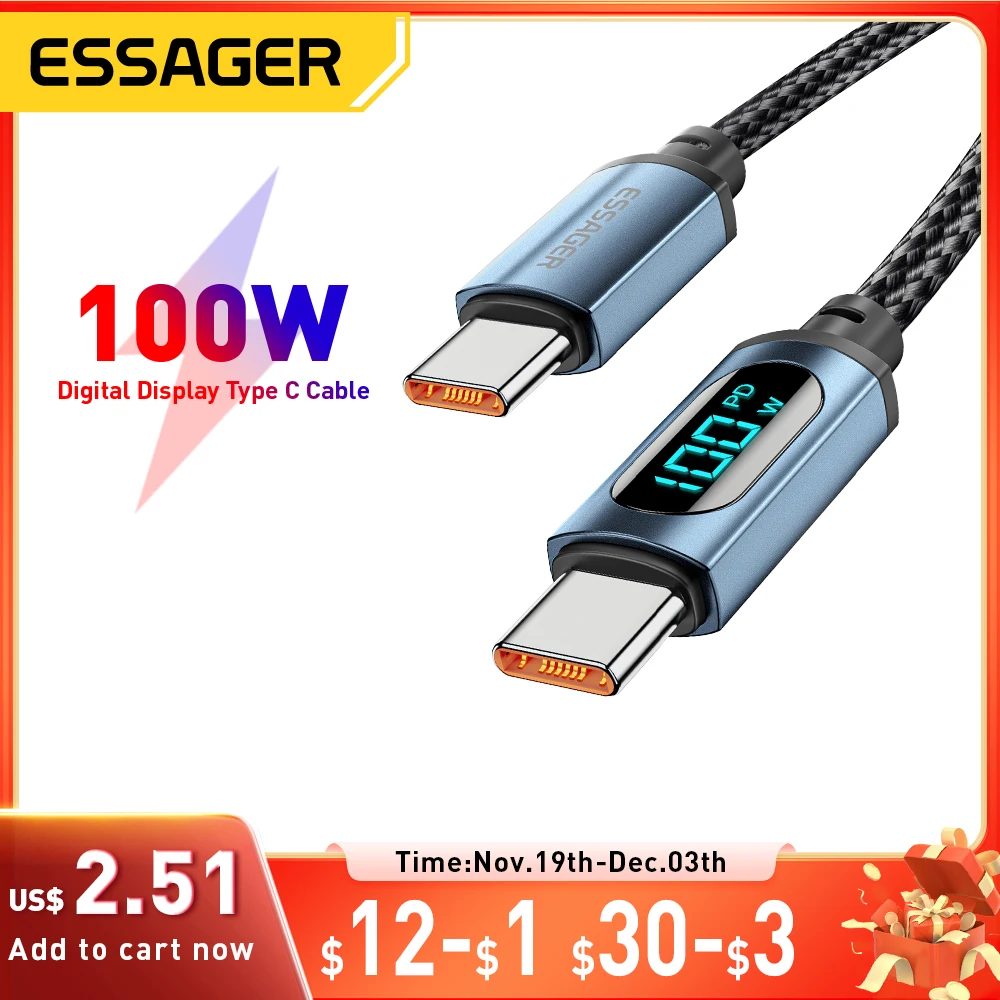 Essager PD 100W Kabel USB typu C do USB C 7A Szybkie ładowanie Przewód ładowarki Do OPPO Realme Huawei Poco Samsung Kabel wyświetlacza - AliExpress 202192403