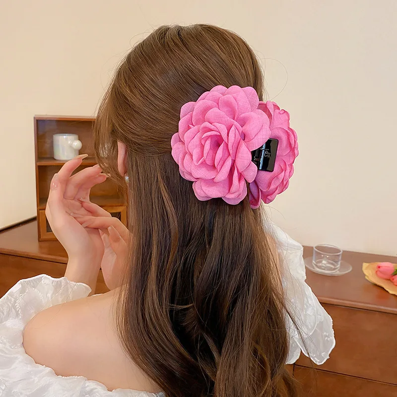 Elegante Stoff Rose Blume Haar Krallen Frauen Französisch Große Haar Clip Krabben Klemme Mode Kopfbedeckung Shark Clip Mädchen Haar Zubehör – Detail 10