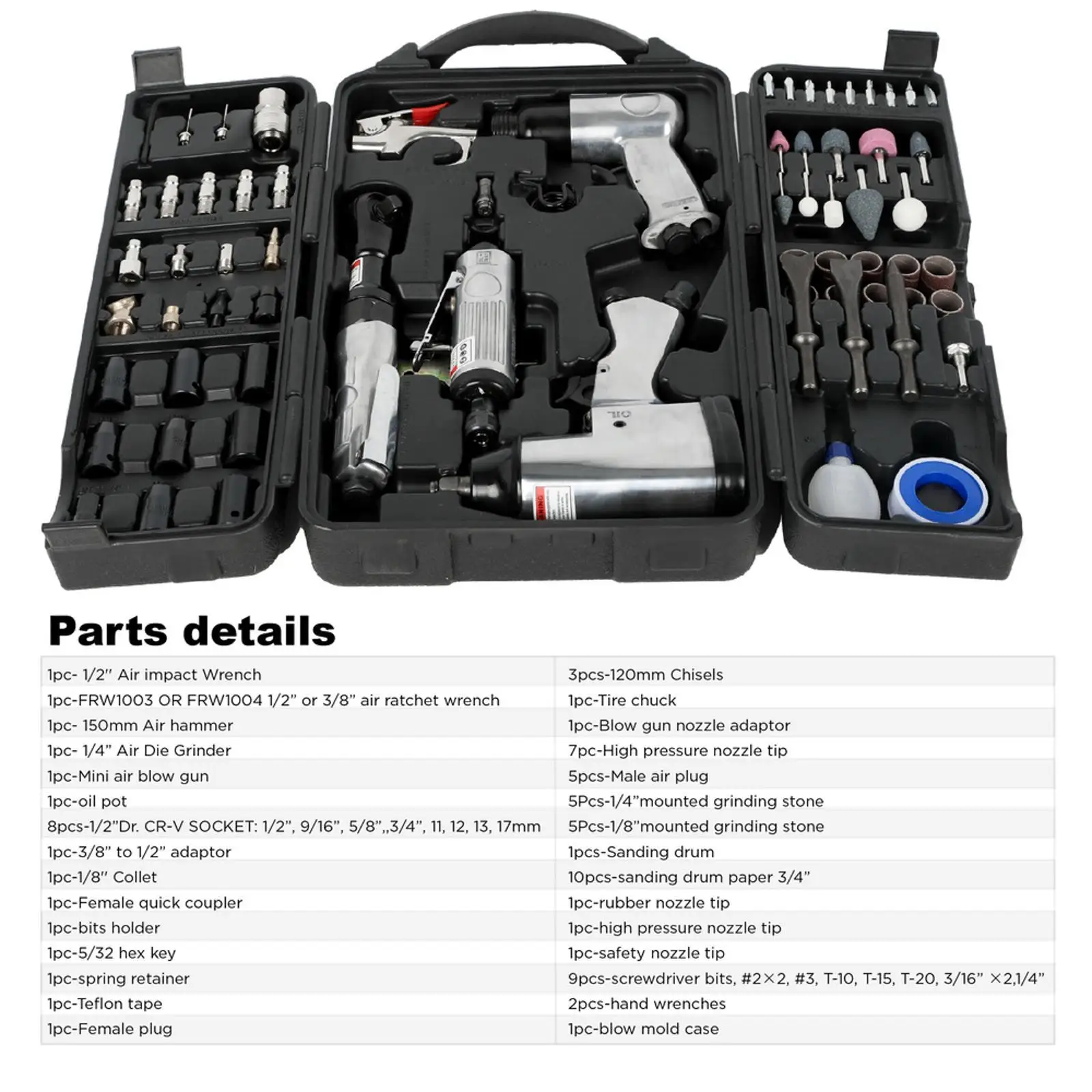 Complete Air Tool Set with Pneumatic Hammer Ratchet and Grinding Kit for Garage Workshop and Vehicle Repair Complete Air Tool Set with Pneumatic Hammer Ratchet and Grinding Kit for Garage Workshop and Vehicle Repair